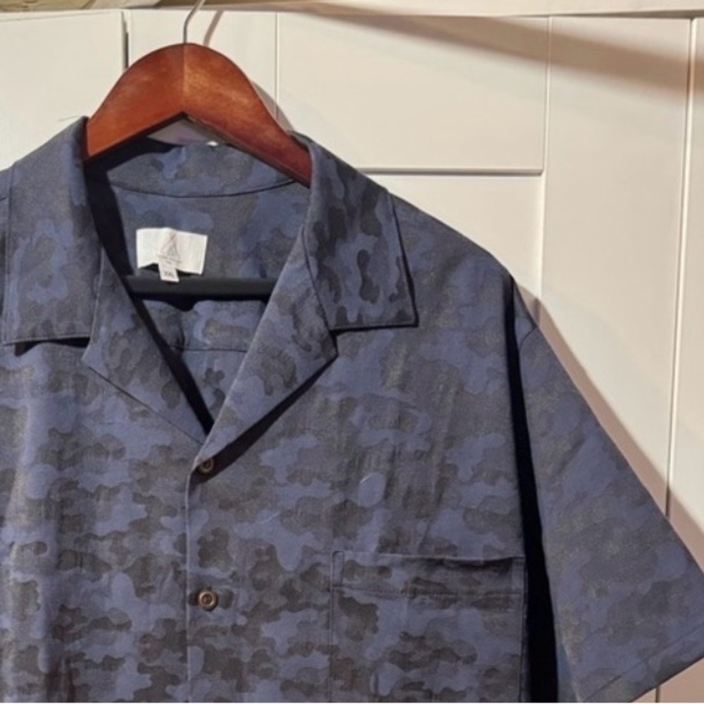 Tribe Kelley USA Mens Blue Short Sleeve Collared Shirt Camo Camouflage Print 2XL